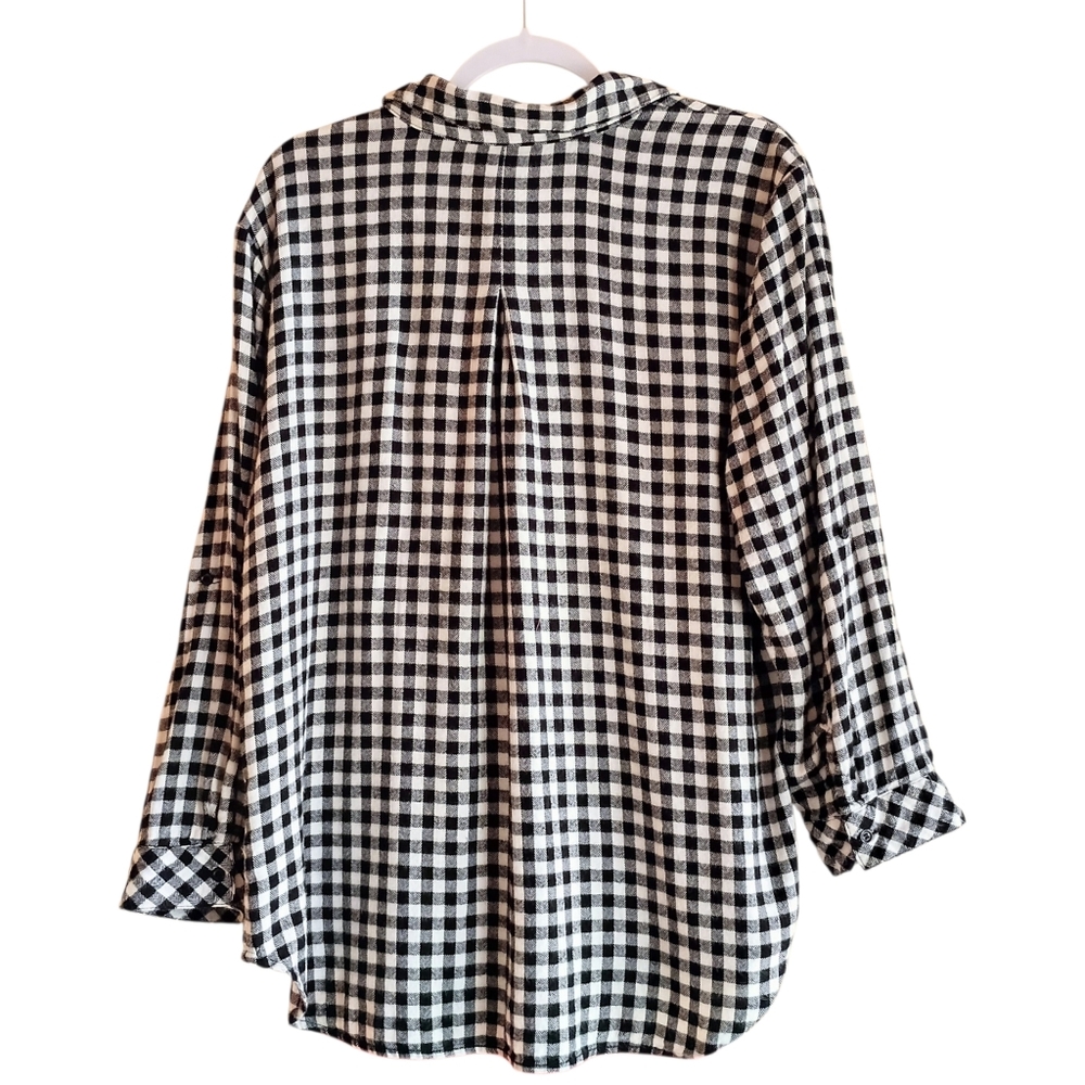 HESTER & ORCHARD‎ Women's Shirt Top Black White Plaid Checks Button Down LARGE - Picture 4 of 9